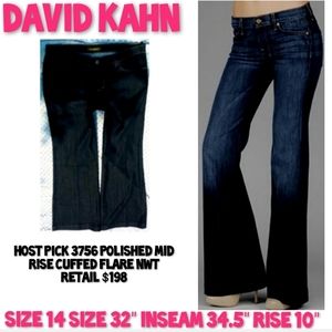 David Kahn Jeans Size 32 Mid Rise Cuff Flare Cut Polished NWT